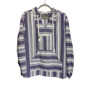 Natural Reflections Women's Sz L Blue Stripe Baja Hoodie Cotton